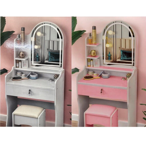 Toilette Postazione Trucco Con Sgabello Moderno Specchio Con Luce Led Touch 2 Colori