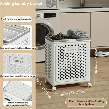 Portabiancheria Con Coperchio Ruote In Plastica Pieghevole Portatile Lavanderia Bagno