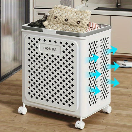 Portabiancheria Con Coperchio Ruote In Plastica Pieghevole Portatile Lavanderia Bagno