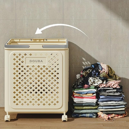 Portabiancheria Con Coperchio Ruote In Plastica Pieghevole Portatile Lavanderia Bagno