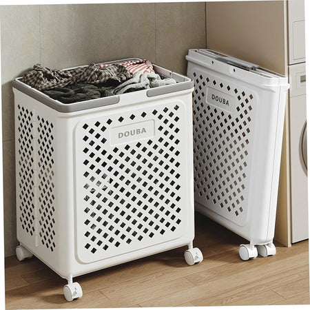 Portabiancheria Con Coperchio Ruote In Plastica Pieghevole Portatile Lavanderia Bagno