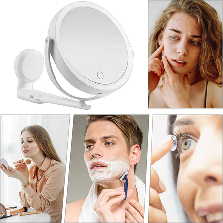 Specchio Trucco A Parete Illuminato Con Ingrandimento Dimmerabile Led Ricaricabile Touch