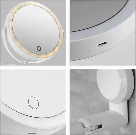 Specchio Trucco A Parete Illuminato Con Ingrandimento Dimmerabile Led Ricaricabile Touch