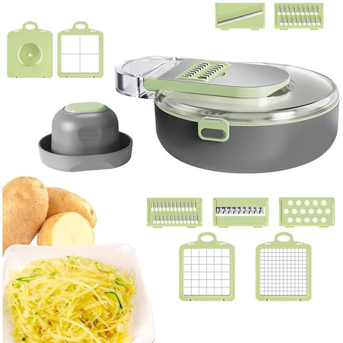 Affettatrice 9in1 Tritatutto Portatile In Acciaio Con Cestello Scolapiatti Multifunzionale