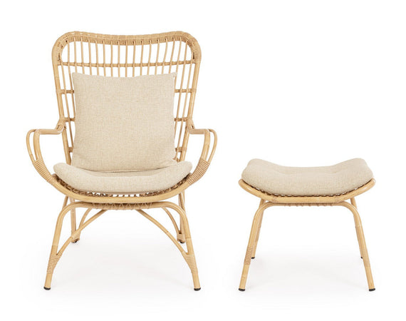 Poltrona "Lounge" con poggiapiedi in alluminio effetto rattan da giardino
