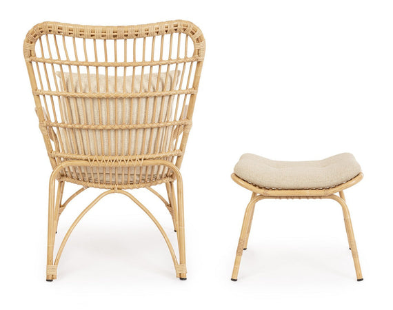 Poltrona "Lounge" con poggiapiedi in alluminio effetto rattan da giardino