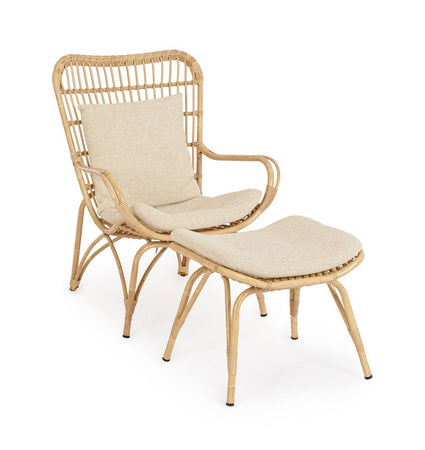 Poltrona "Lounge" con poggiapiedi in alluminio effetto rattan da giardino