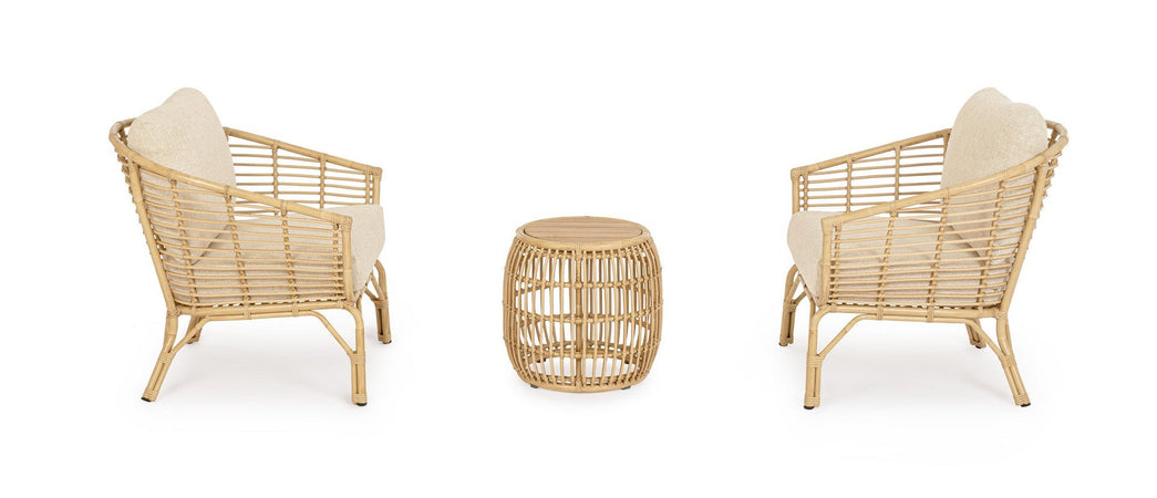 Tavolino "Mabel" tondo struttura in alluminio effetto rattan da giardino