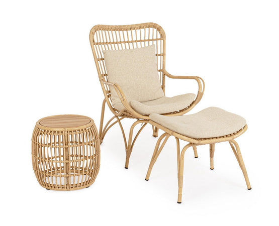 Tavolino "Mabel" tondo struttura in alluminio effetto rattan da giardino