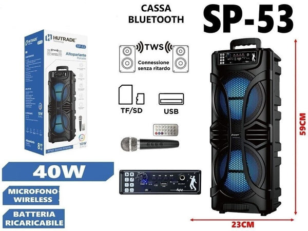 Cassa Amplificata Sp-53 40w Karaoke Bluetooth Con Microfono Portatile Wireless Trolley