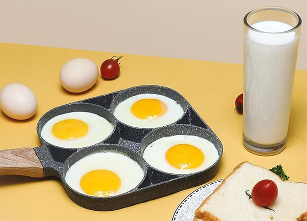 Padella Antiaderente A 4 Fori Per Uova Pancake Manico In Legno Accessori Cucina 624386