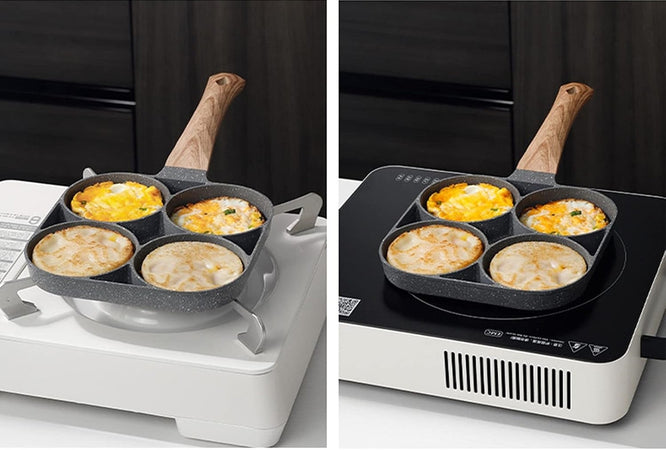 Padella Antiaderente A 4 Fori Per Uova Pancake Manico In Legno Accessori Cucina 624386
