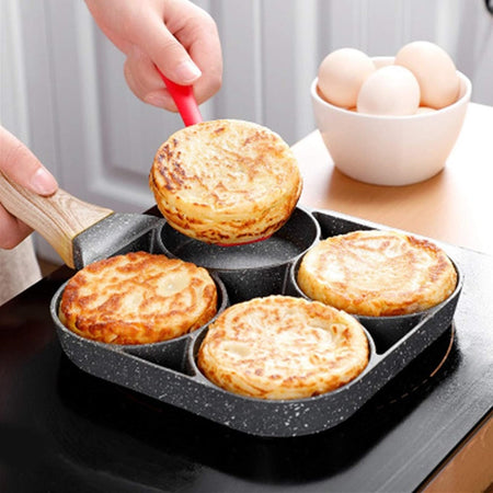 Padella Antiaderente A 4 Fori Per Uova Pancake Manico In Legno Accessori Cucina 624386
