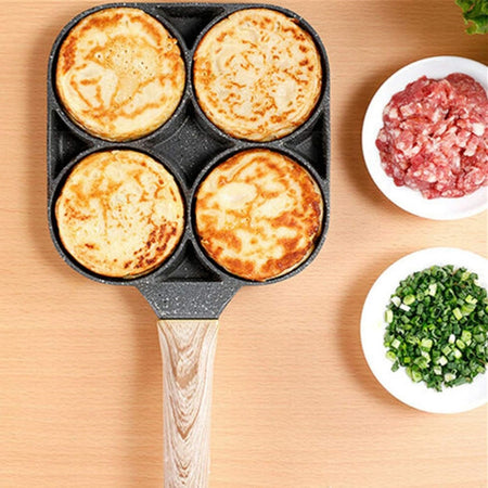 Padella Antiaderente A 4 Fori Per Uova Pancake Manico In Legno Accessori Cucina 624386