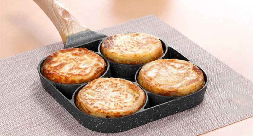 Padella Antiaderente A 4 Fori Per Uova Pancake Manico In Legno Accessori Cucina 624386