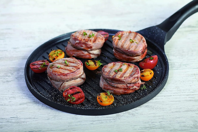Padella Antiaderente Piastra Griglia Tonda Per Carne Verdure Nera Accessori Cucina 624390