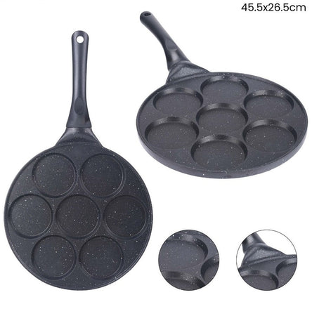 Padella Multifunzione Per Pancake Frittelle Nero A 7 Fori Stampi Antiaderente 62432