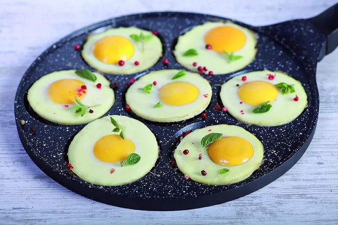 Padella Multifunzione Per Pancake Frittelle Nero A 7 Fori Stampi Antiaderente 62432