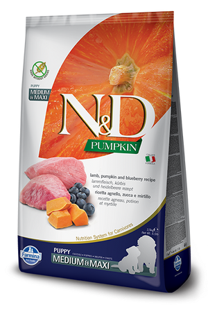 Farmina N&D Pumpkin mangime secco Cani Puppy Medium Maxi agnello e mirtillo