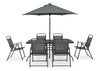 Set tavolo Pompei con sedie e ombrellone, in alluminio verniciato antracite, per esterno