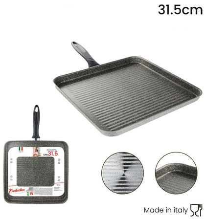 Bistecchiera Quadrata 31.5 Cm Pietra Antiaderente Antigraffio Con Manico Nero 041064m