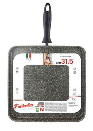 Bistecchiera Quadrata 31.5 Cm Pietra Antiaderente Antigraffio Con Manico Nero 041064m