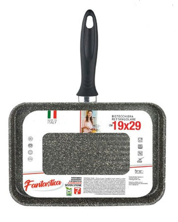 Bistecchiera Rettangolare 19x29cm Pietra Antiaderente Antigraffio Con Manico Nero 045024m