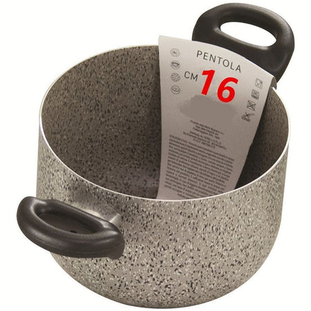 Pentola A Doppio Manico Nero Antiaderente Pietra Diametro 16-18-20-22 Cm Utensile Cucina