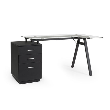 Scrivania "Charlie" ad angolo, con cassettiera, piano in vetro, da 150.5 x 80 x 75h cm