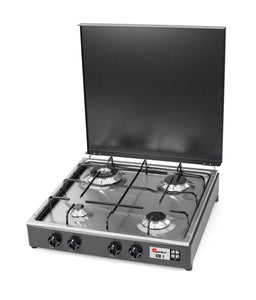 Parker Fornello 4 fuochi a gas Gpl / Metano Grigio grafite Doppia Corona 3,5 Kw piano Acciaio Inox made in italy mod. 542GSPGP/C