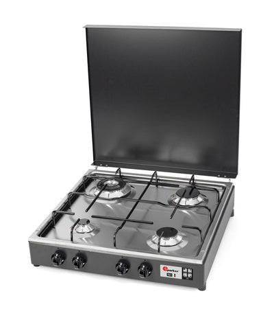 Parker Fornello 4 fuochi a gas Gpl / Metano Grigio grafite Doppia Corona 3,5 Kw piano Acciaio Inox made in italy mod. 542GSPGP/C