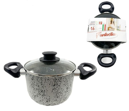 Pentola 16cm Antiaderente Antigraffio 7 Strati 2 Manici Con Coperchio In Vetro 032871m