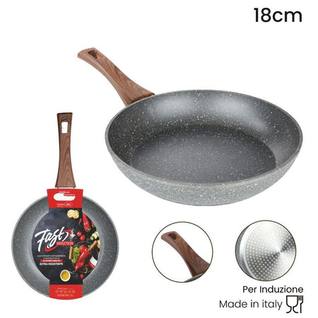 Padella Rivestimento Antiaderente Antigraffio Per Induzione Manico Legno Da ø 18 A 26 Cm