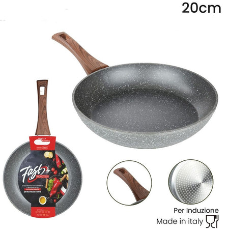Padella Rivestimento Antiaderente Antigraffio Per Induzione Manico Legno Da ø 18 A 26 Cm