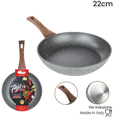 Padella Rivestimento Antiaderente Antigraffio Per Induzione Manico Legno Da ø 18 A 26 Cm