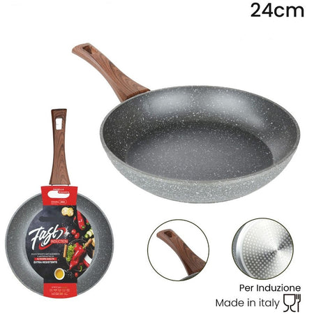 Padella Rivestimento Antiaderente Antigraffio Per Induzione Manico Legno Da ø 18 A 26 Cm