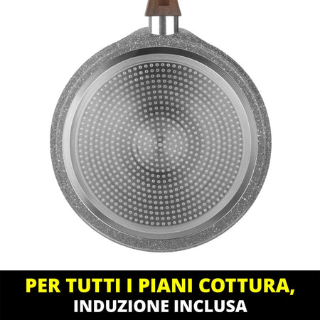Padella Piastra Crepiera Antiaderente ø32cm Uovo Fritto Per Induzione Manico Legno 043204m