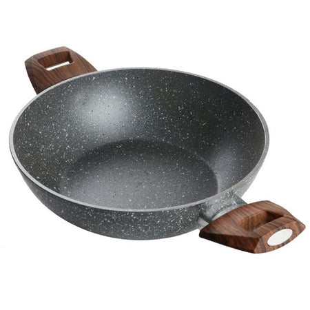 Wok Rivestimento Antiaderente Antigraffio Per Induzione Con 2 Manici Legno ø24-28-32cm