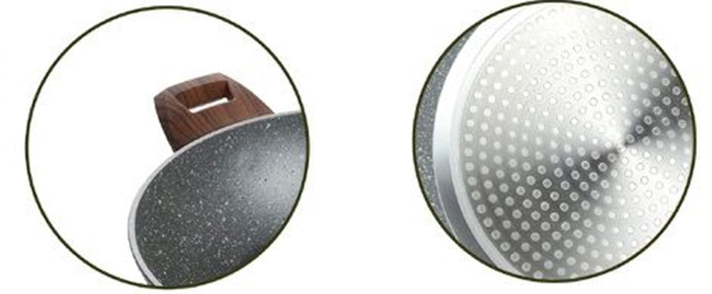 Wok Rivestimento Antiaderente Antigraffio Per Induzione Con 2 Manici Legno ø24-28-32cm