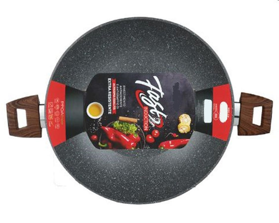 Wok Rivestimento Antiaderente Antigraffio Per Induzione Con 2 Manici Legno ø24-28-32cm