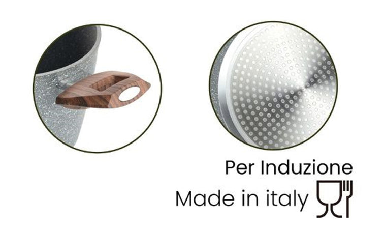 Pentola Antiaderente Antigraffio Resistente 2 Manici Legno Per Piano Induzione Da ø16-20cm