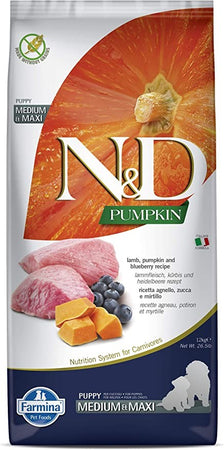 Farmina N&D Pumpkin mangime secco Cani Puppy Medium Maxi agnello e mirtillo