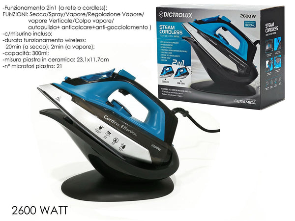 Ferro Da Stiro A Vapore 2600w Con Caldaia Piastra In Ceramica Cordless