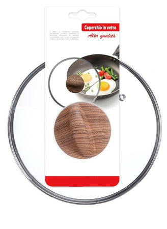 Coperchio In Vetro Temperato Per Pentola Padella Ricambio ø16 A 32cm Pomello Effetto Legno