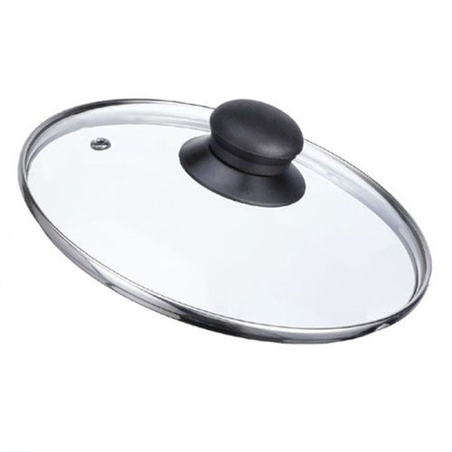Coperchio In Vetro Ricambio Per Pentola Padella ø16-18-20-22-24-26-30-32cm Pomello Nero