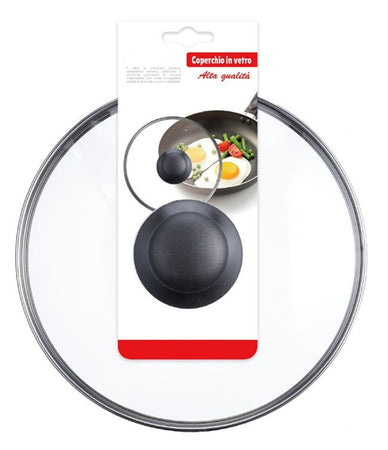 Coperchio In Vetro Ricambio Per Pentola Padella ø16-18-20-22-24-26-30-32cm Pomello Nero