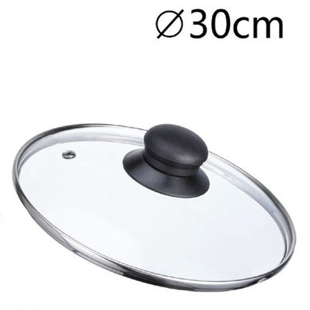 Coperchio In Vetro Ricambio Per Pentola Padella ø16-18-20-22-24-26-30-32cm Pomello Nero