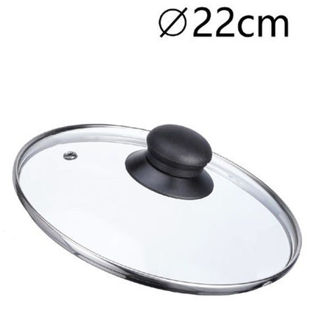 Coperchio In Vetro Ricambio Per Pentola Padella ø16-18-20-22-24-26-30-32cm Pomello Nero