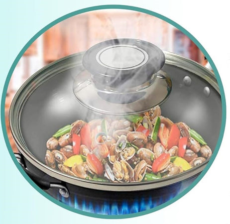 Coperchio In Vetro Accessorio Per Padella Pentole Universale Con Foro Vapore ø18-26-30cm