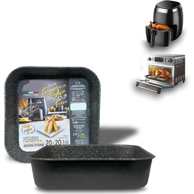 Teglia Quadrata Alta 20x20xh5cm Per Friggitrice Ad Aria Forno Antiaderente Alluminio 054057